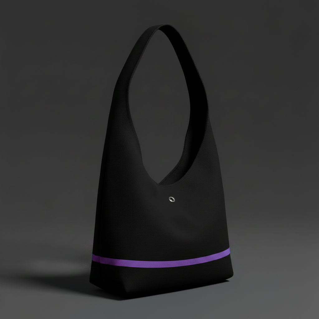 Black bag with a purple band on a dark background